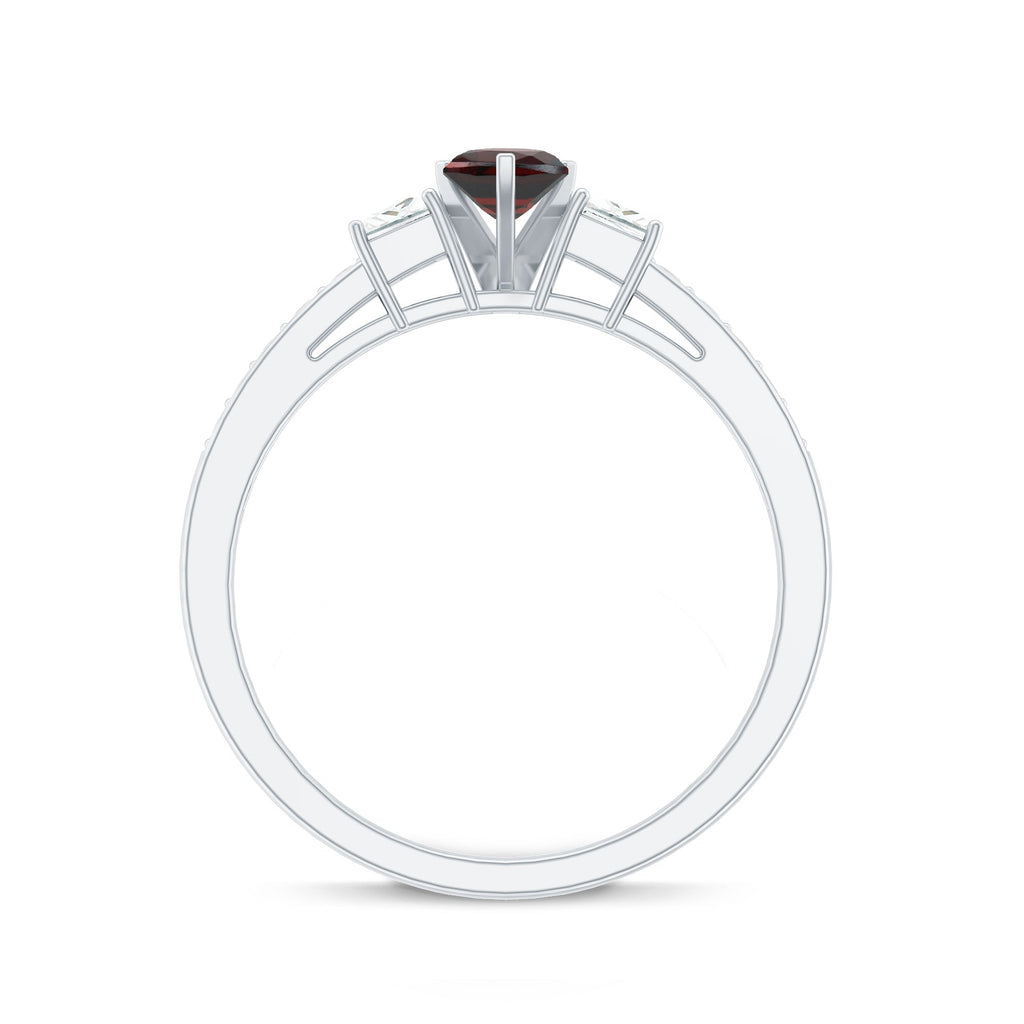 Natural Garnet Heart Shaped Promise Ring with Diamond