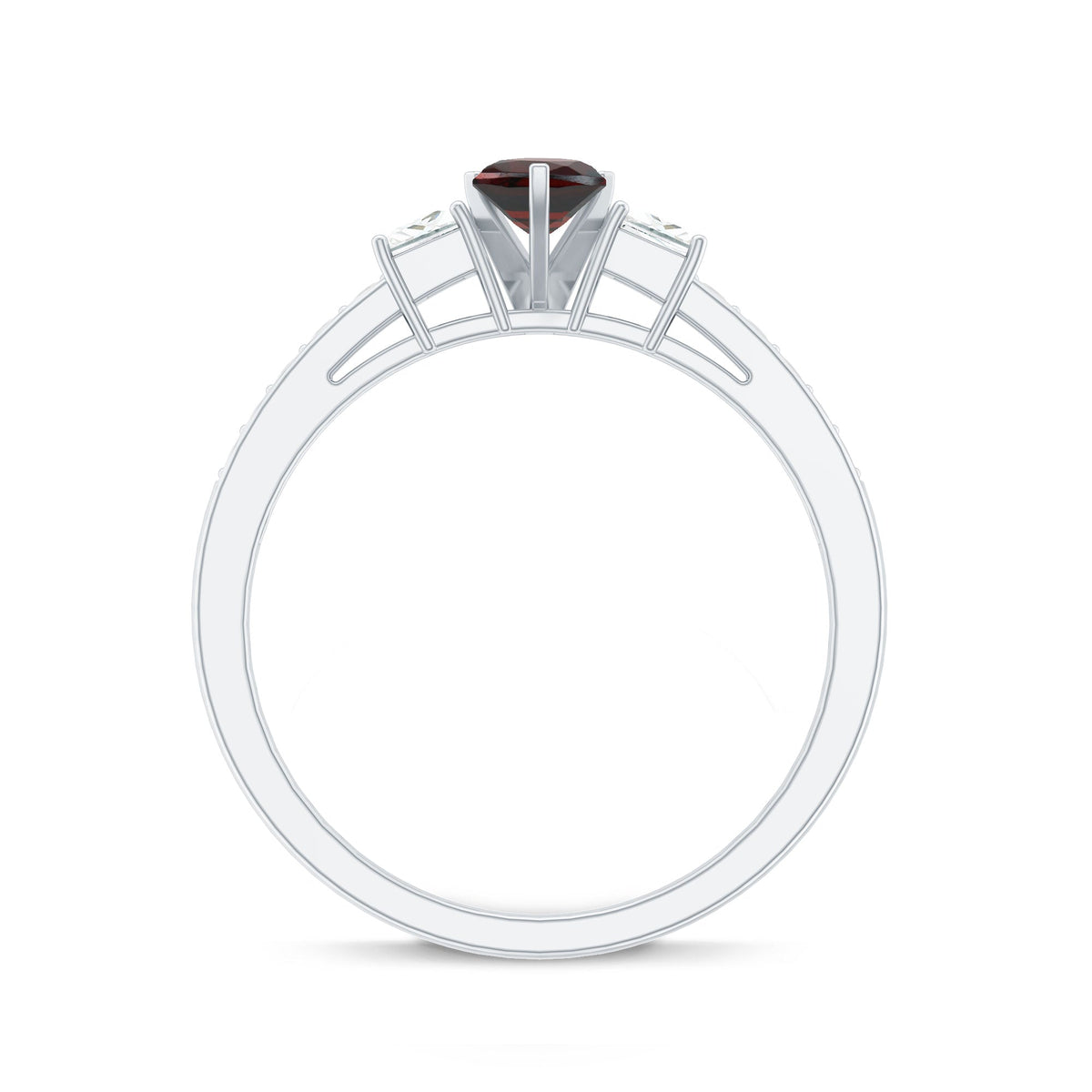 Natural Garnet Heart Shaped Promise Ring with Diamond