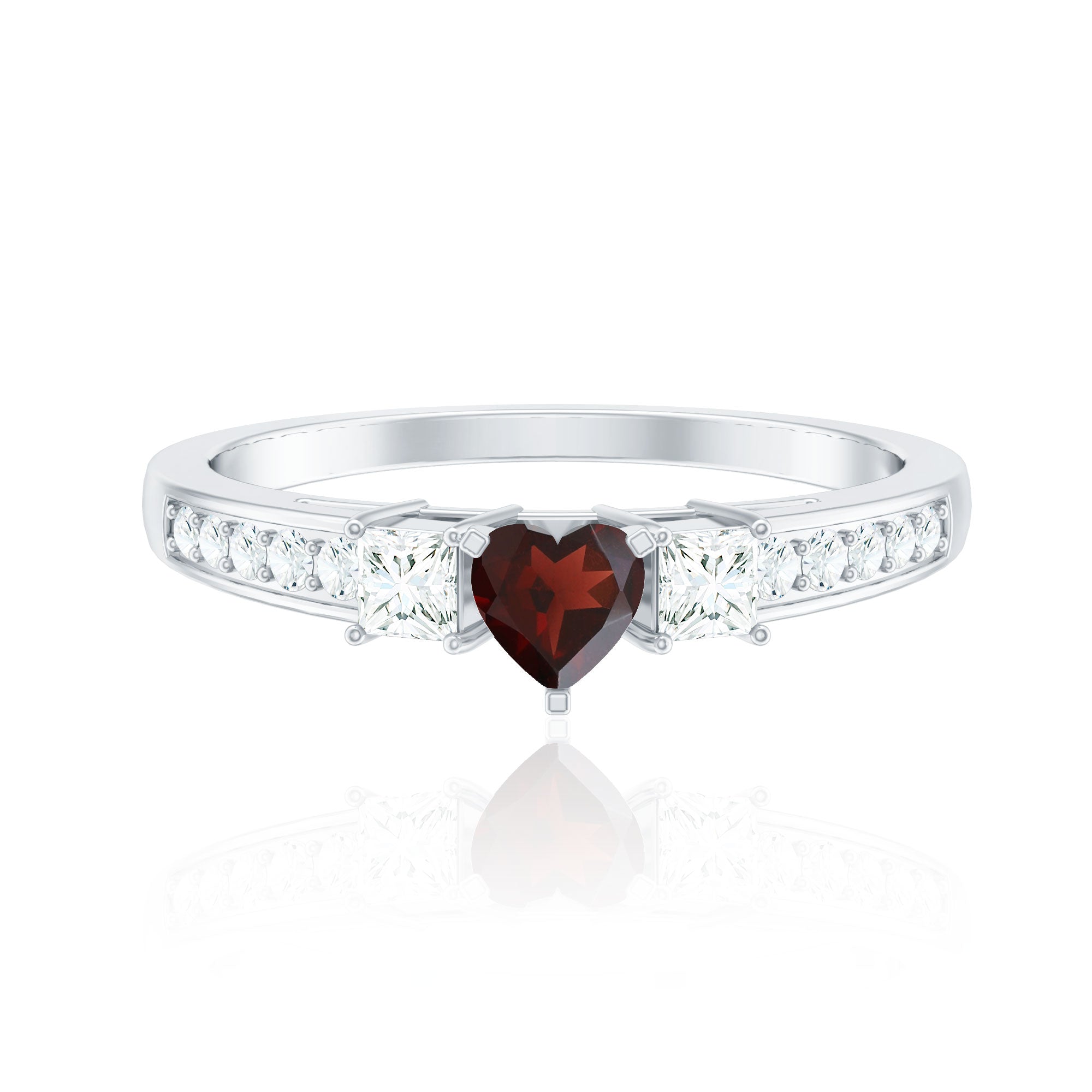 Natural Garnet Heart Shaped Promise Ring with Diamond