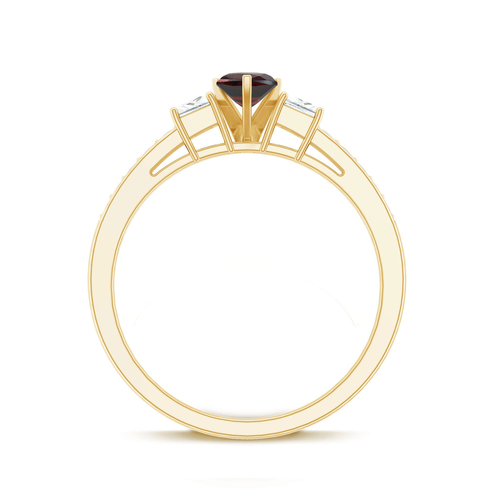 Natural Garnet Heart Shaped Promise Ring with Diamond
