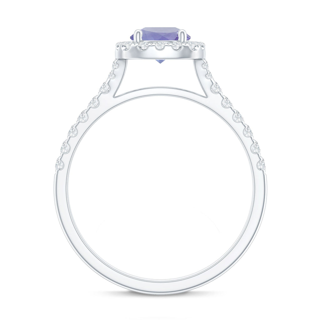 Genuine Tanzanite Halo Engagement Ring with Diamond