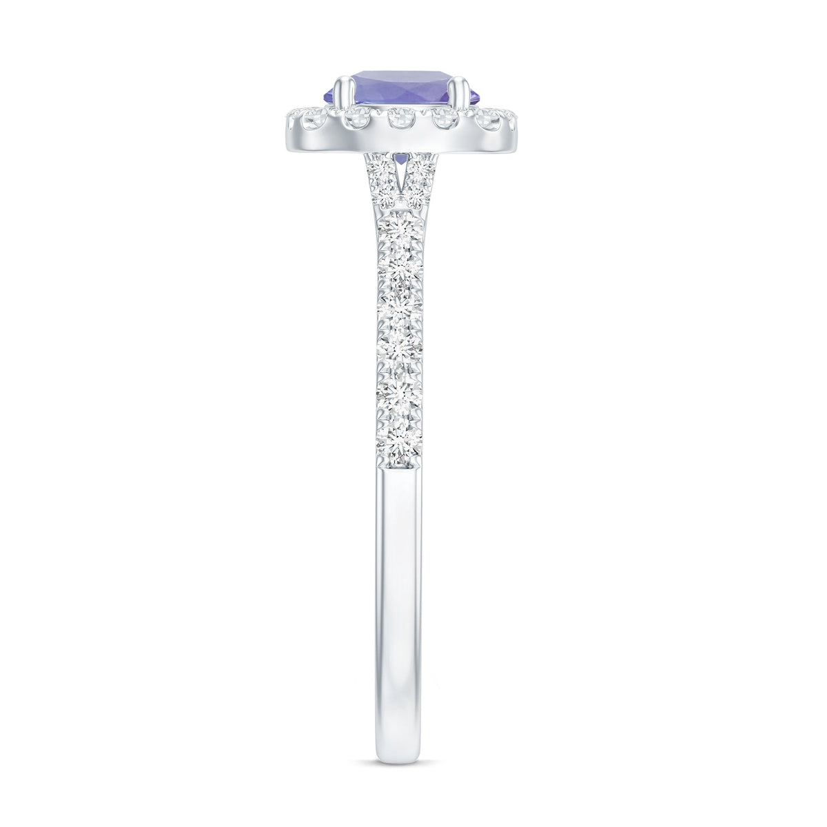 Genuine Tanzanite Halo Engagement Ring with Diamond
