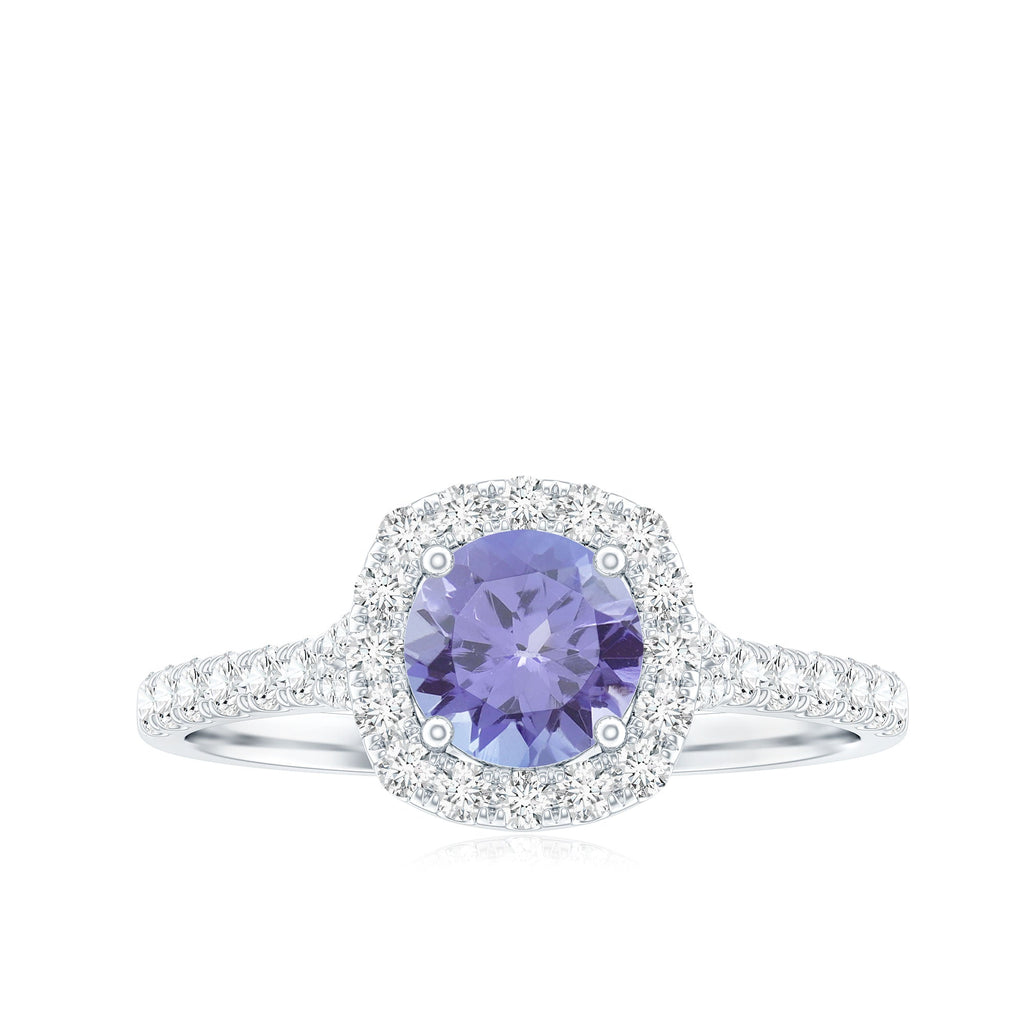 Genuine Tanzanite Halo Engagement Ring with Diamond