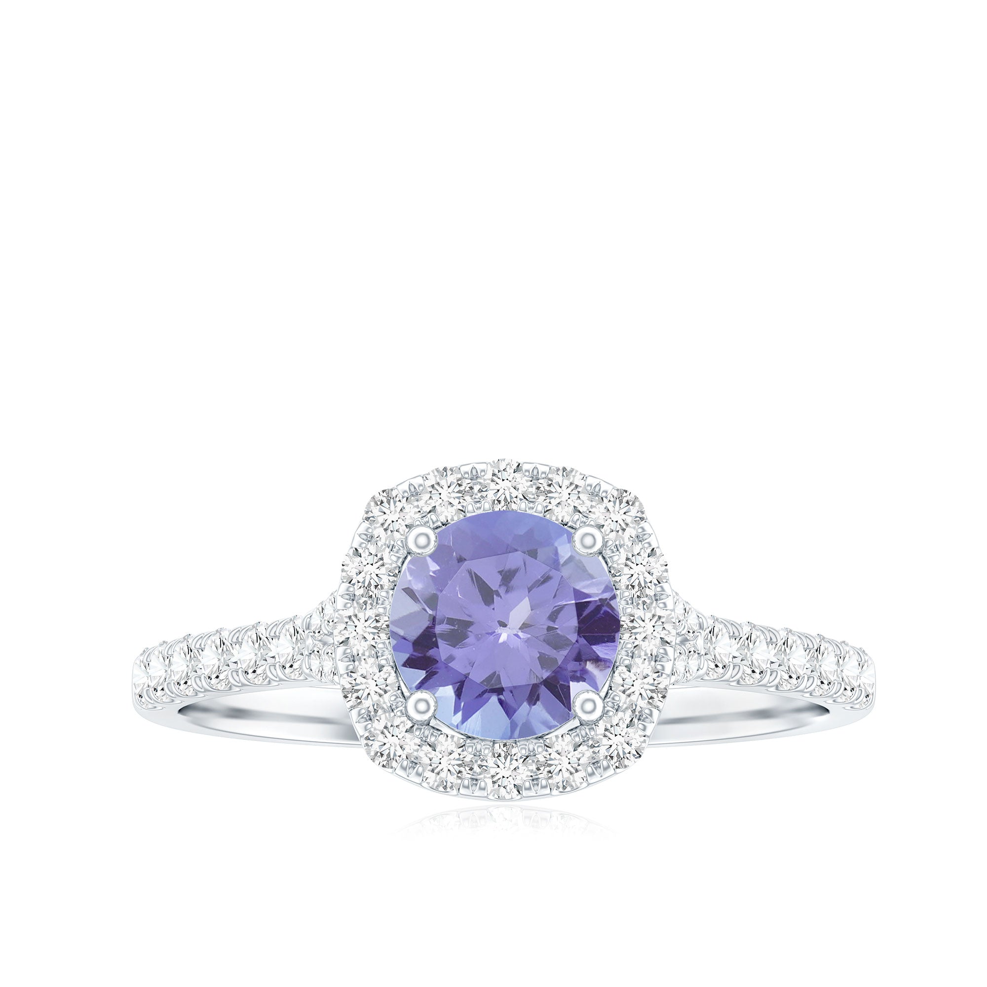 Genuine Tanzanite Halo Engagement Ring with Diamond