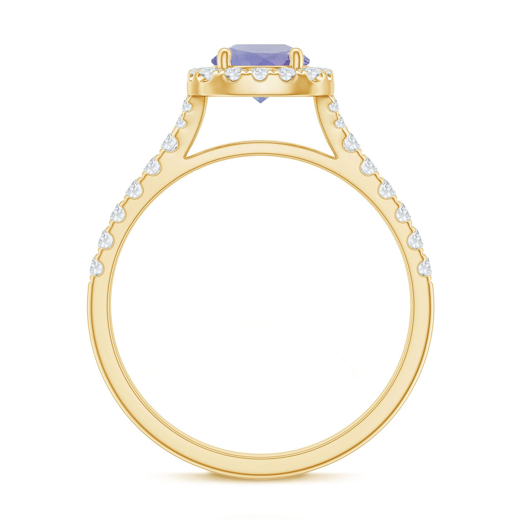 Genuine Tanzanite Halo Engagement Ring with Diamond
