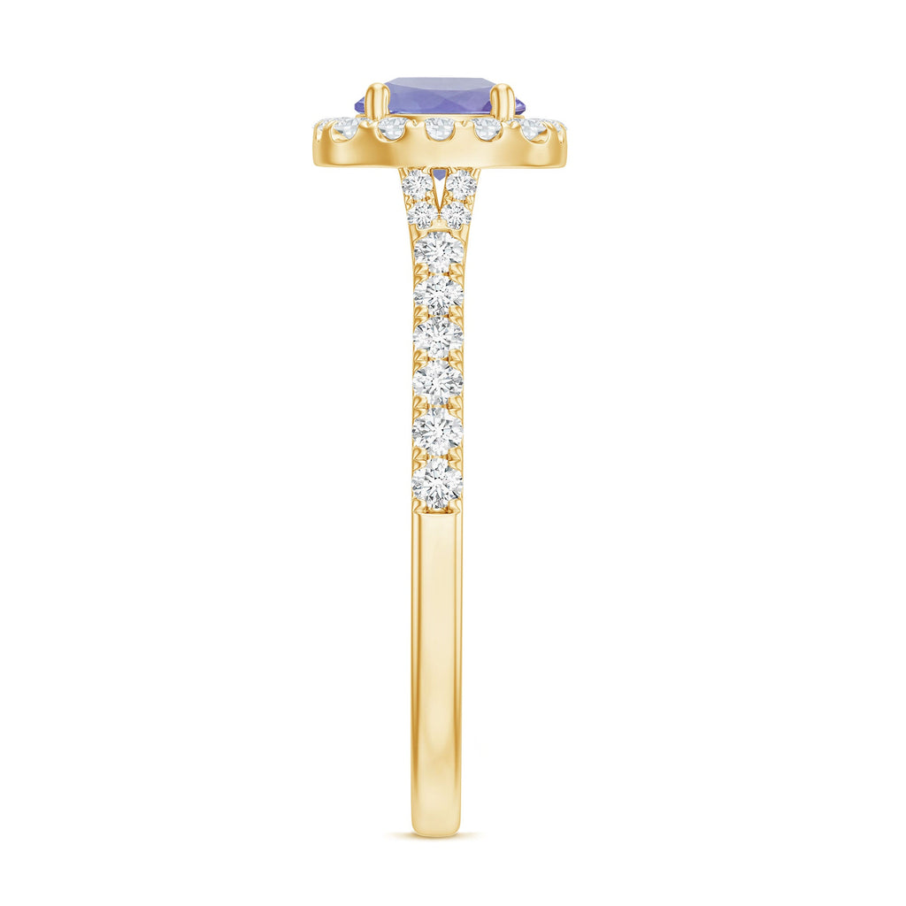 Genuine Tanzanite Halo Engagement Ring with Diamond