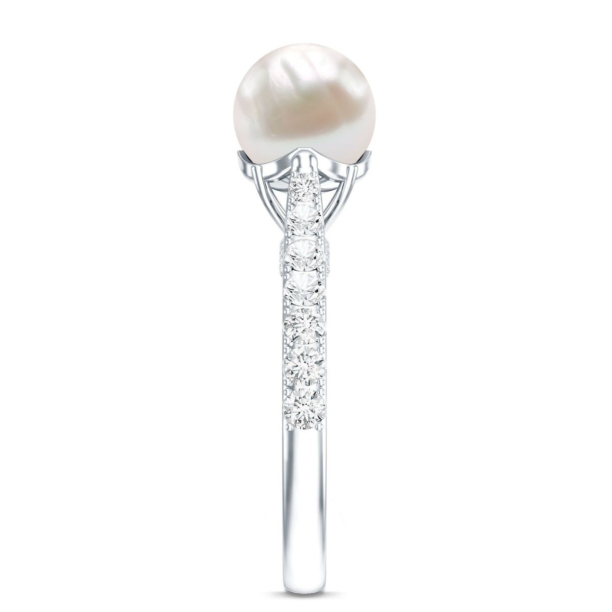 Cultured 7.4 Carat Freshwater Pearl Engagement Ring with Diamond