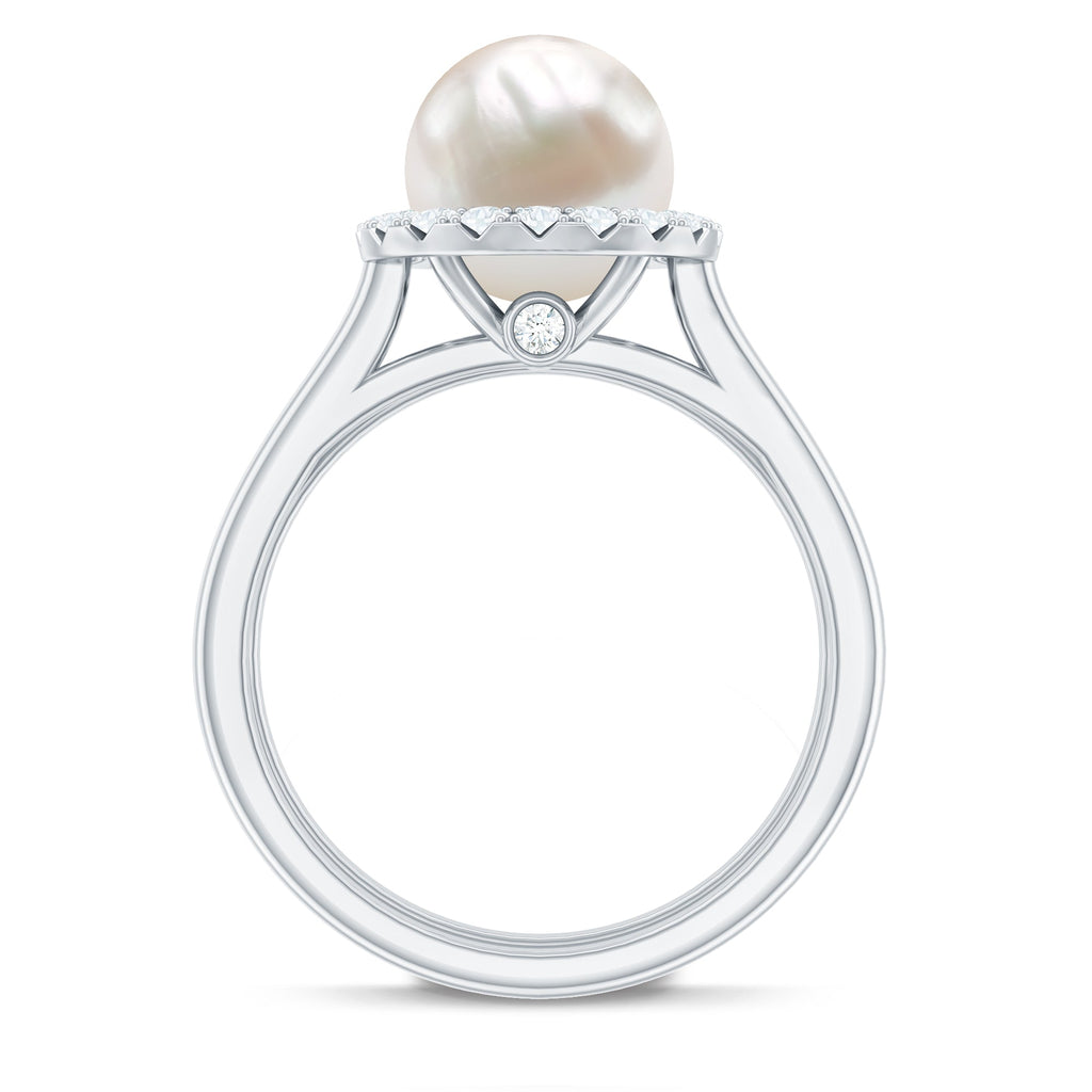 Real 7.4 Carat Freshwater Pearl Diamond Wedding Bridal Ring Set for Women