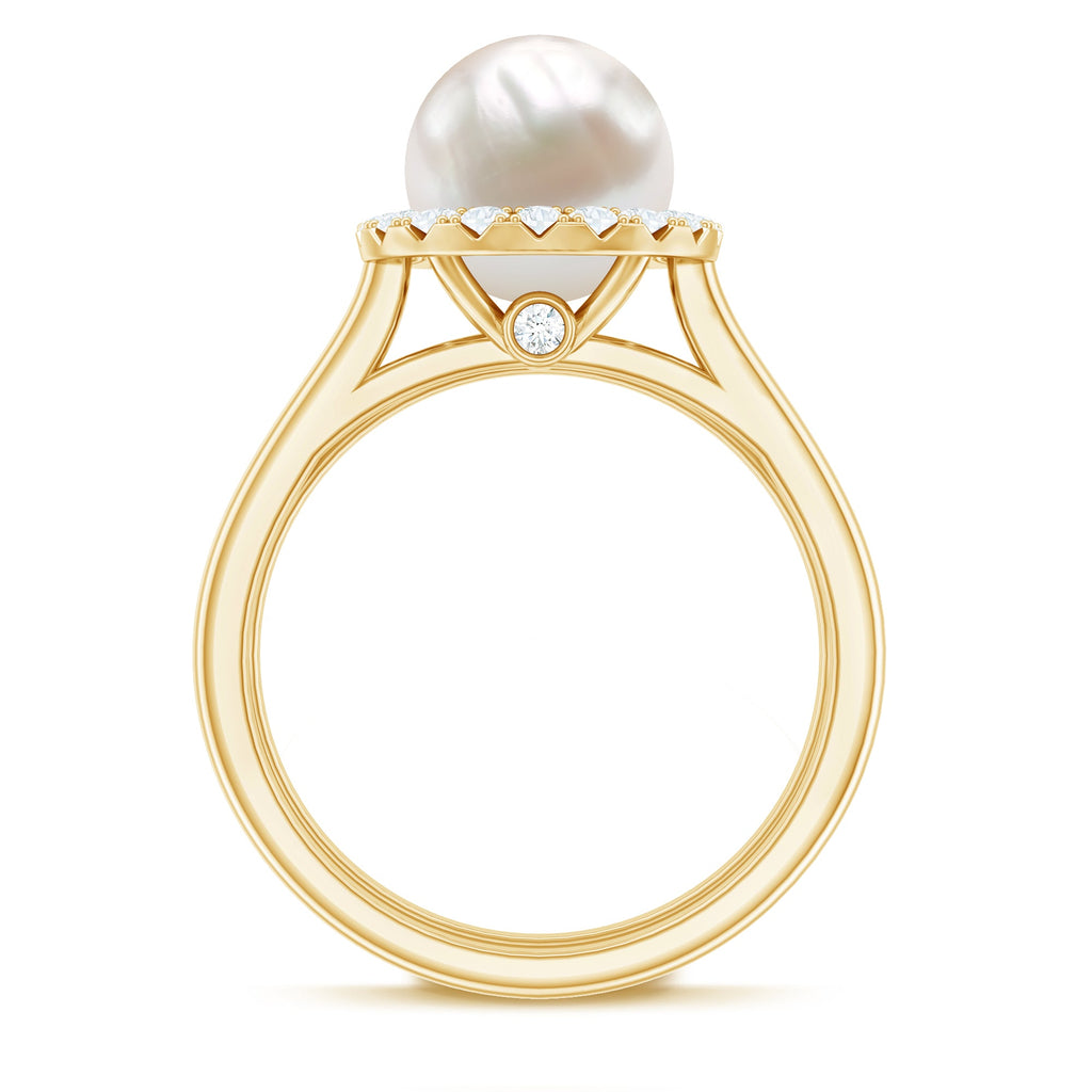 Real 7.4 Carat Freshwater Pearl Diamond Wedding Bridal Ring Set for Women