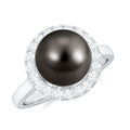 Genuine Tahitian Black Pearl and Diamond Engagement Ring