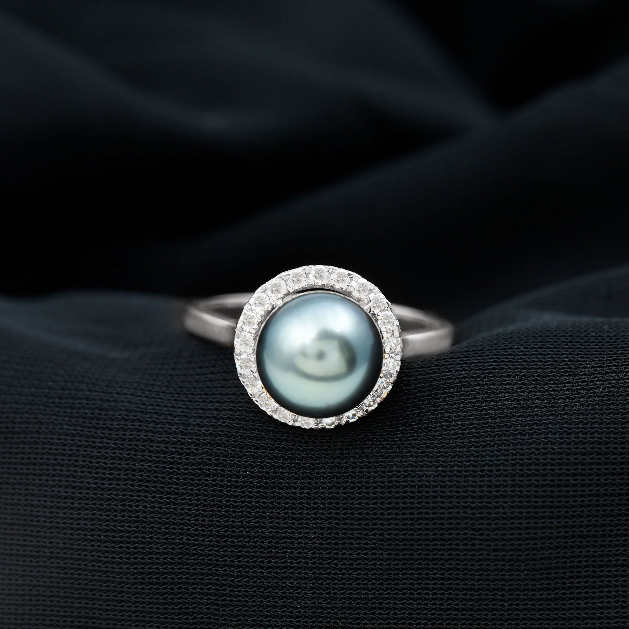 Genuine Tahitian Black Pearl and Diamond Engagement Ring