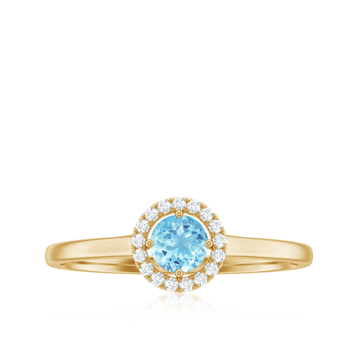 Genuine Aquamarine Promise Ring with Diamond Halo