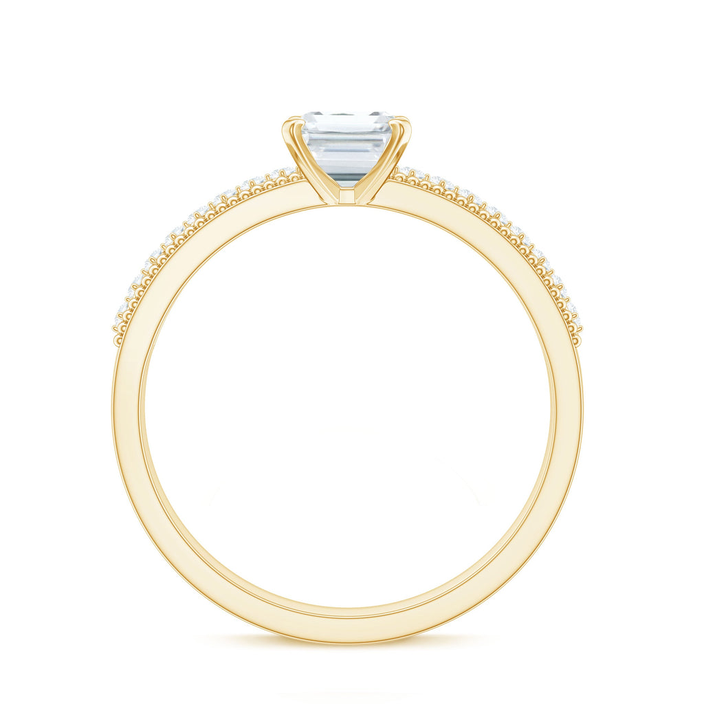 1.8 Carat Emerald Cut Moissanite Solitaire Engagement Ring with Beaded Details