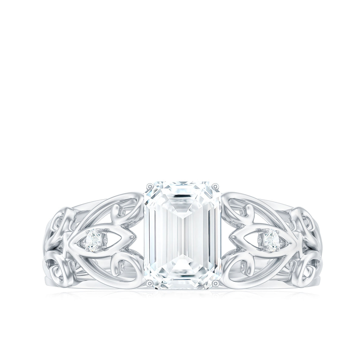 1.8 Carat Emerald Cut Moissanite Vintage Inspired Solitaire Ring