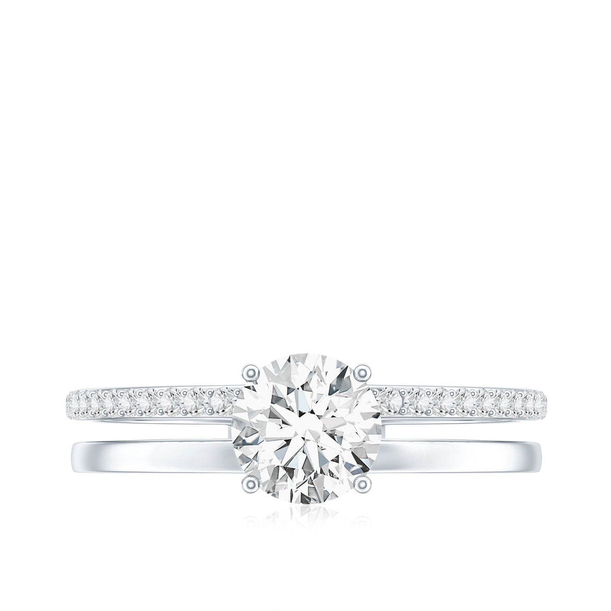 0.9 Carat Round Moissanite Double Band Engagement Ring