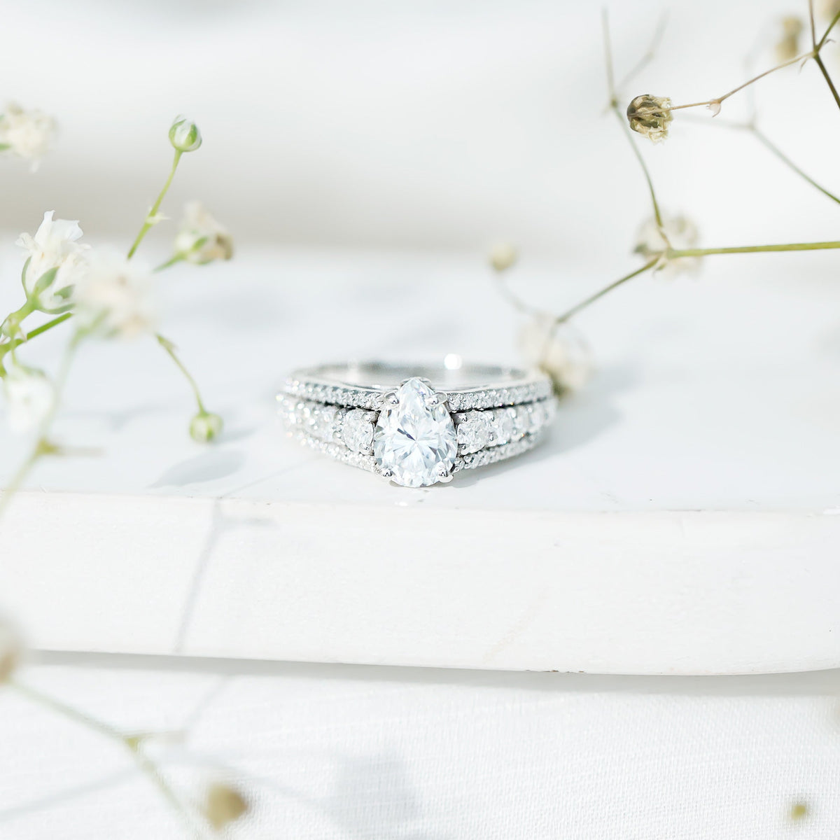 1.3 Carat Pear Shape Moissanite Vintage Inspired Engagement Ring