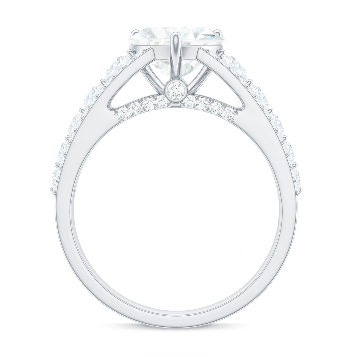 2 Carat Heart Moissanite Solitaire Statement Ring With Side Stones