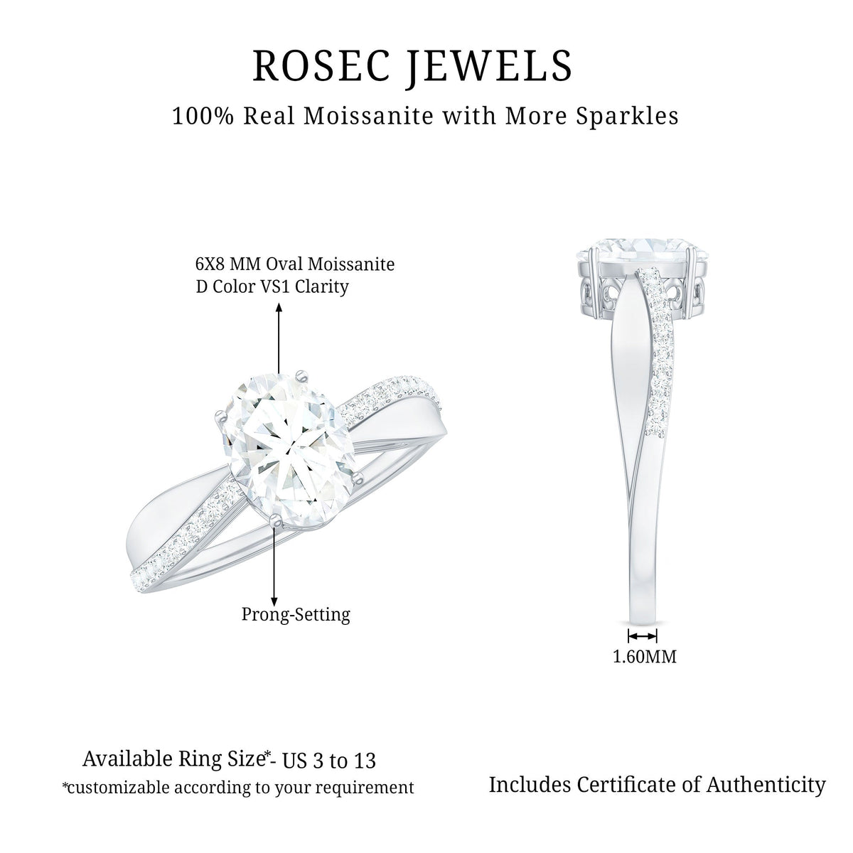 1.2 Carat Brilliant Cut Certified Moissanite Engagement Ring