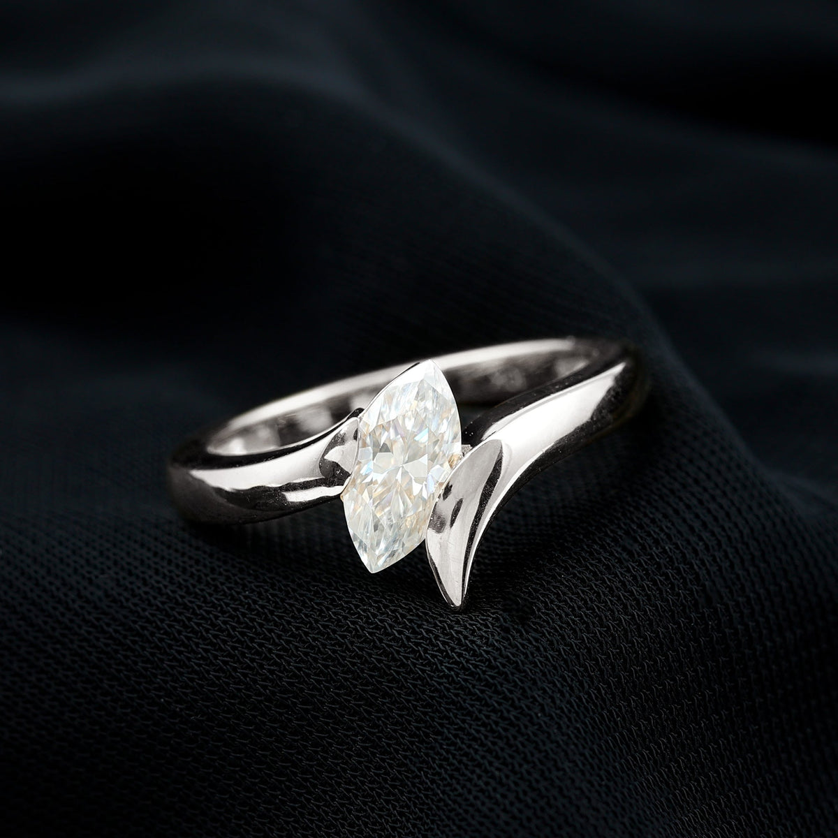 Moissanite Marquise Cut Engagement Ring In Tension Setting