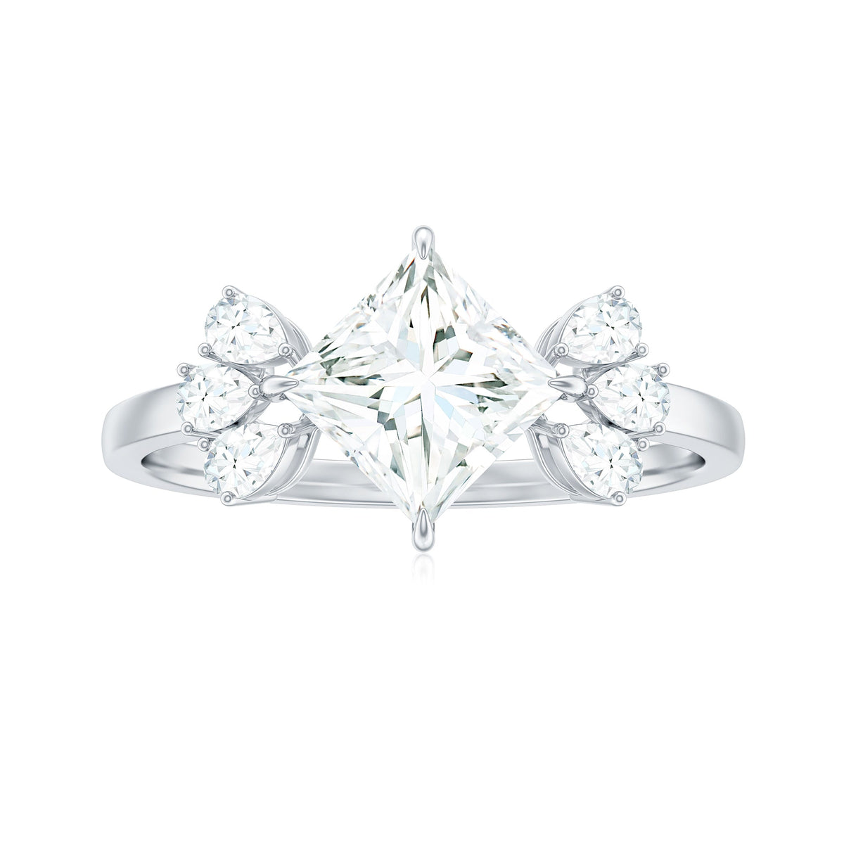 1.2 Carat Princess Cut Moissanite Cluster Engagement Ring