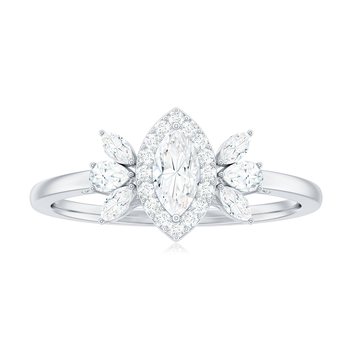 Certified Marquise Cut Moissanite Designer Halo Engagement Ring