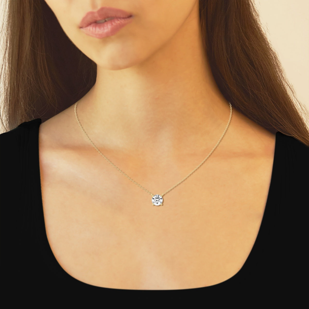 3.00 ct Lab Grown Round Diamond Floating Solitaire Pendant in 14K White or Yellow Gold – AGI Certified VossAgin