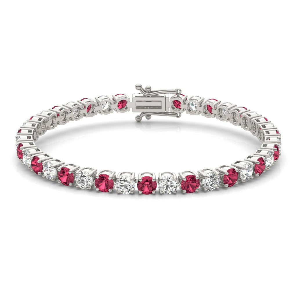 7.50 CTW AGI Certified Lab Created Ruby & Diamond Tennis Bracelet in 14K White Gold Overlay VossAgin
