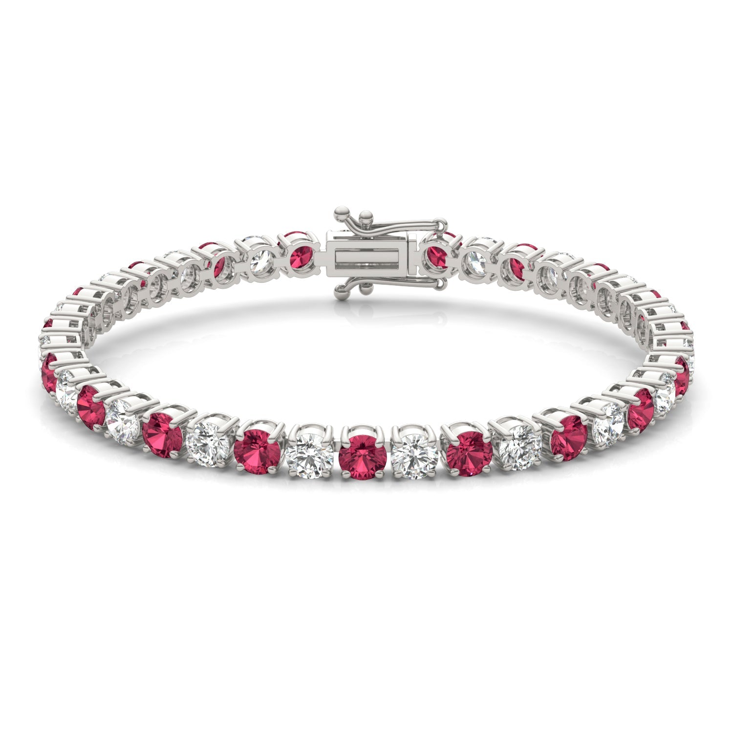 7.50 CTW AGI Certified Lab Created Ruby & Diamond Tennis Bracelet in 14K White Gold Overlay VossAgin