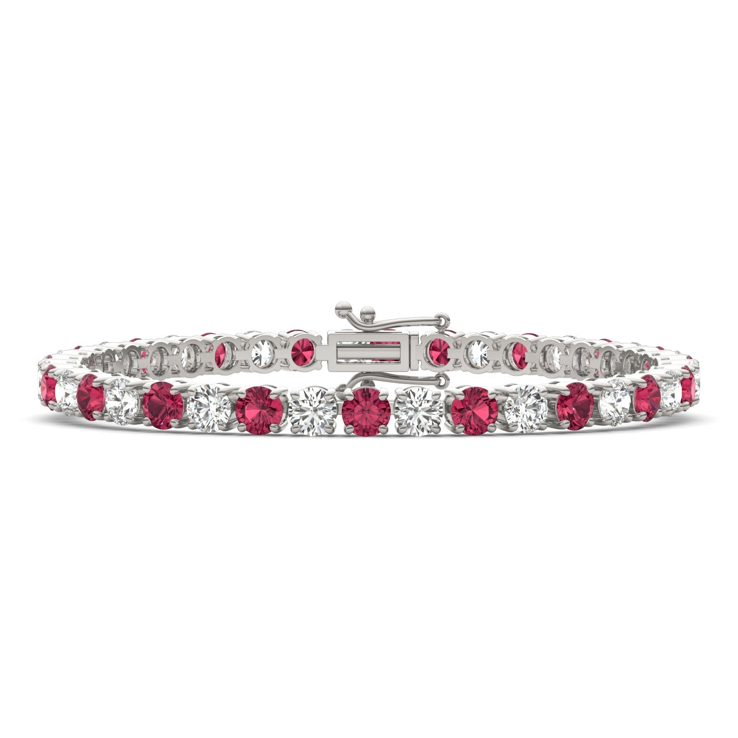 7.50 CTW AGI Certified Lab Created Ruby & Diamond Tennis Bracelet in 14K White Gold Overlay VossAgin
