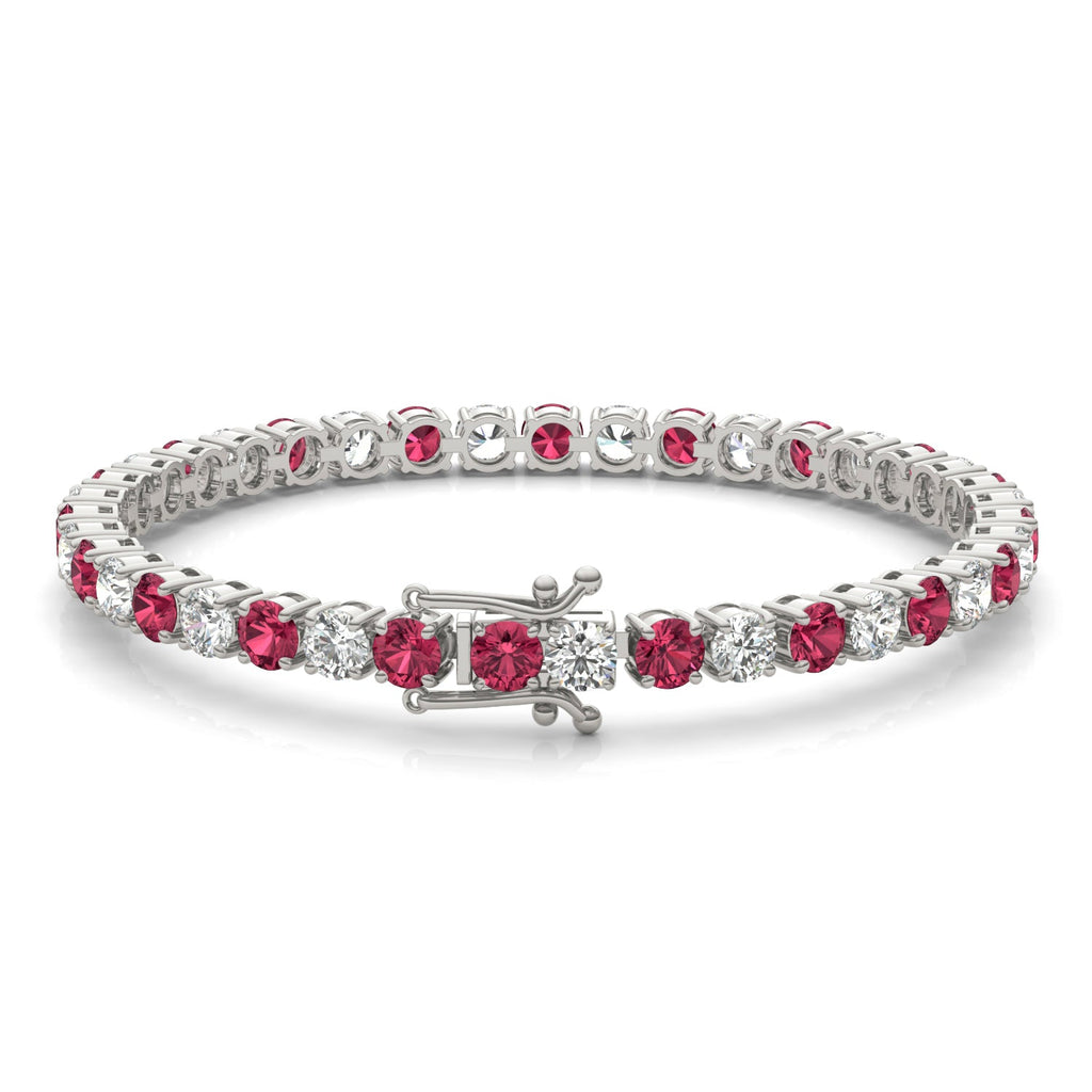 7.50 CTW AGI Certified Lab Created Ruby & Diamond Tennis Bracelet in 14K White Gold Overlay VossAgin