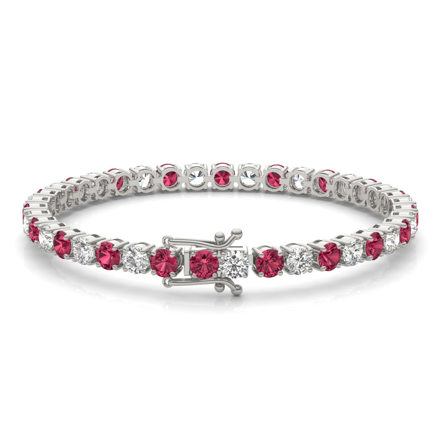 7.50 CTW AGI Certified Lab Created Ruby & Diamond Tennis Bracelet in 14K White Gold Overlay VossAgin