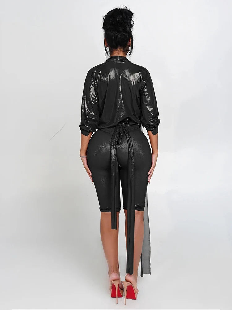 Sheer Wrap Crop Top & High-Waist Biker Shorts Set Rose In Concrete 🥀