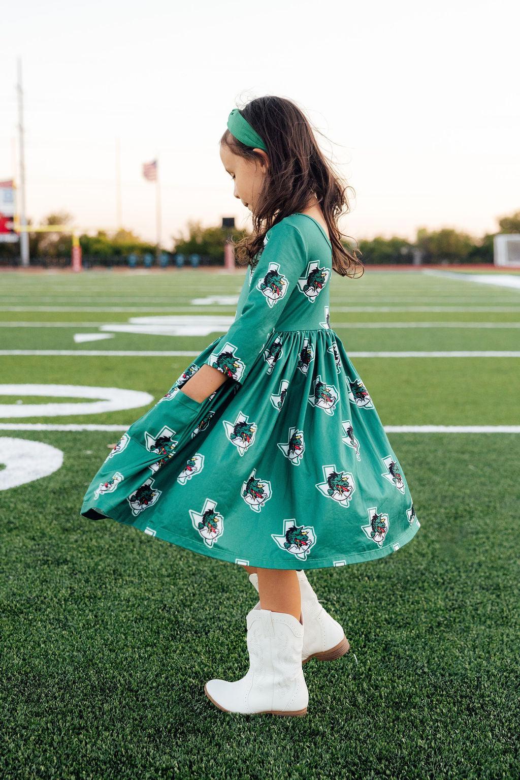 Southlake Carroll Dragons 3/4 Sleeve Pocket Twirl Dress Mila & Rose ®