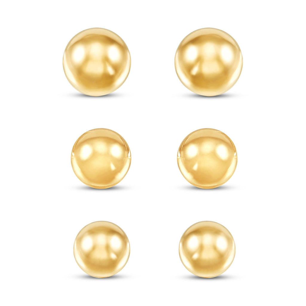 14K Yellow Gold Ball Stud Earrings Set – 3 Sizes (4mm, 5mm, 6mm) with Friction Backs VossAgin