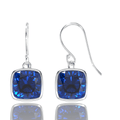 4.50CTW Lab Grown Cushion Cut Blue Sapphire Drop Earrings in 925 Sterling Silver - 8mm Square Gems VossAgin