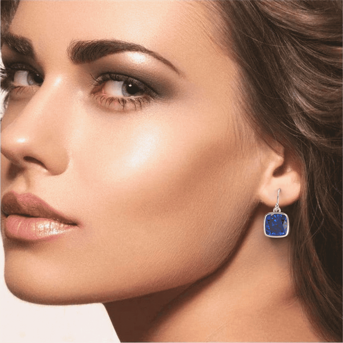 4.50CTW Lab Grown Cushion Cut Blue Sapphire Drop Earrings in 925 Sterling Silver - 8mm Square Gems VossAgin