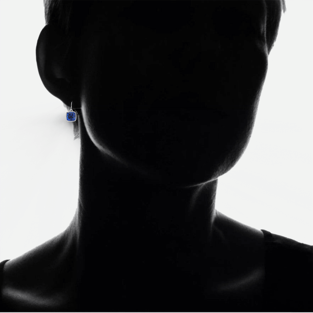 4.50CTW Lab Grown Cushion Cut Blue Sapphire Drop Earrings in 925 Sterling Silver - 8mm Square Gems VossAgin