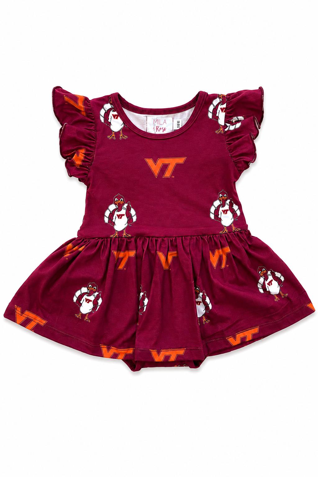 Virginia Tech Maroon Hokie S/S Flutter Twirl Bodysuit Mila & Rose ®