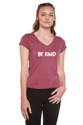 Be Kind Printed Women's Bamboo Viscose/Cotton V-Neck Cap Sleeve T-Shirt Spun Bamboo