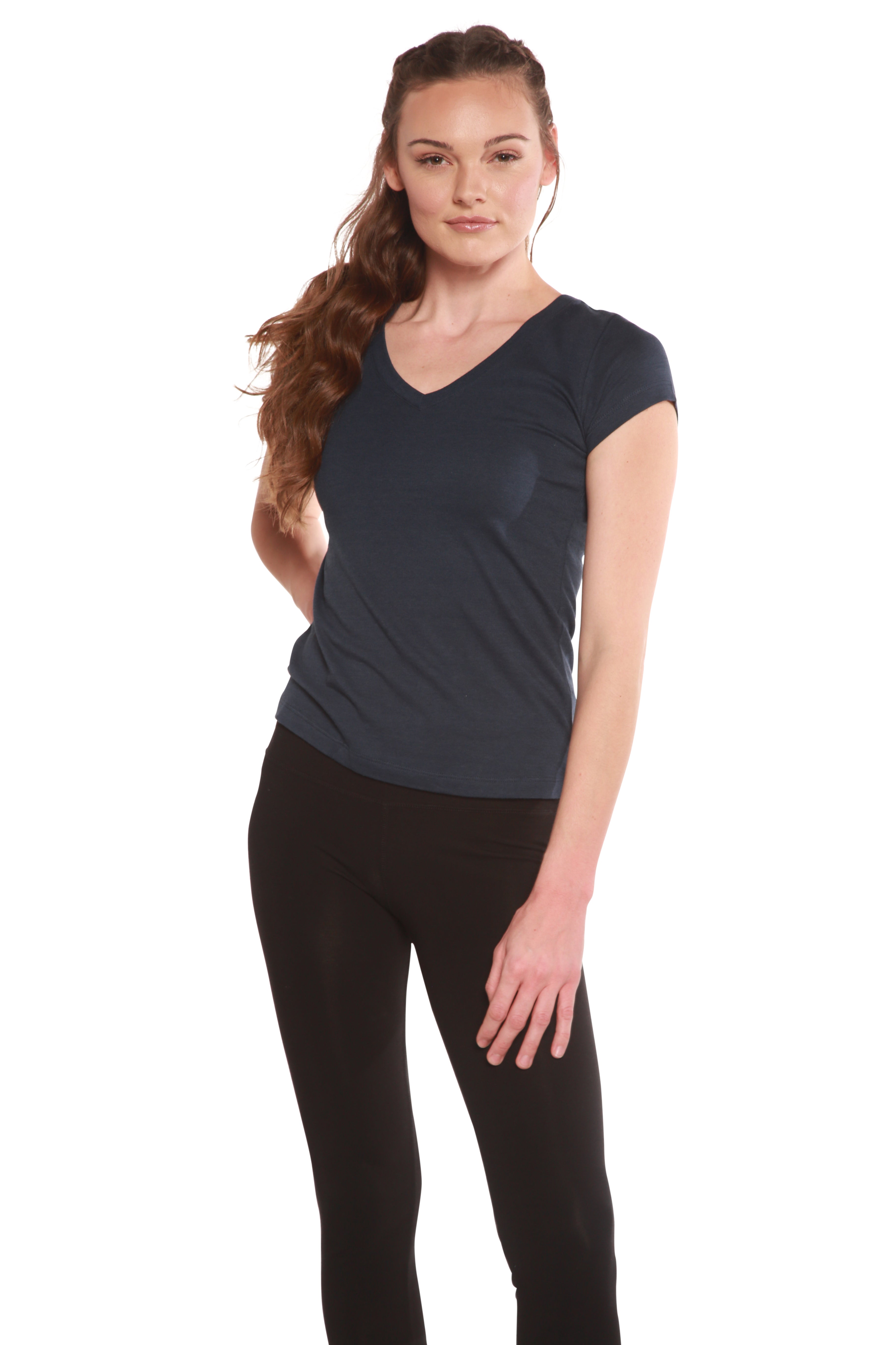 Clearance Women's Bamboo V-Neck Cap Sleeve T-Shirt Spun Bamboo