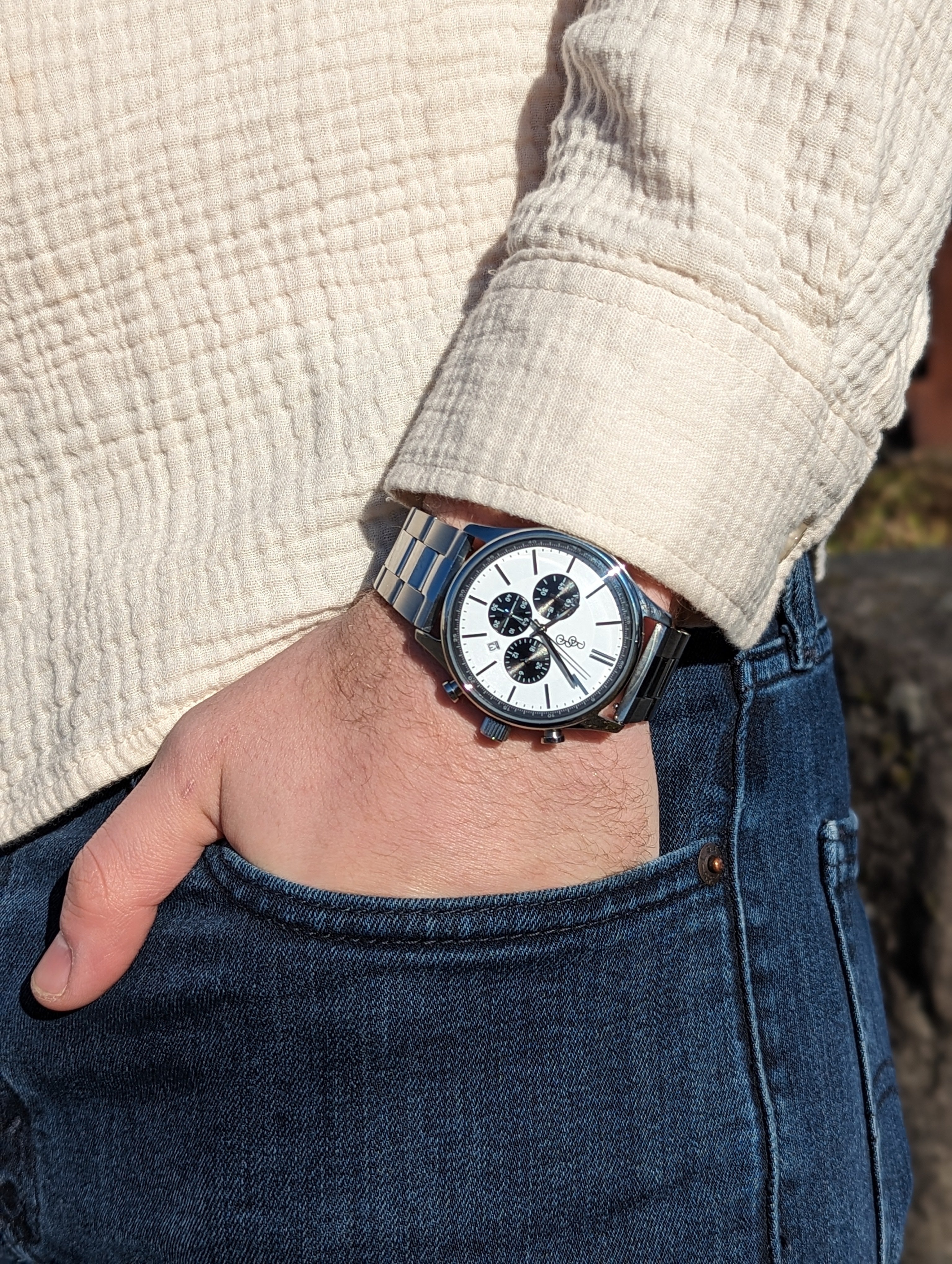 White and Black Chronograph The Beyond Boring Watch Company