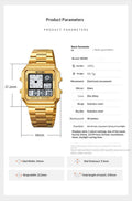Square Steel-band Golden Waterproof Alarm Clock With A Luminous Digital Display