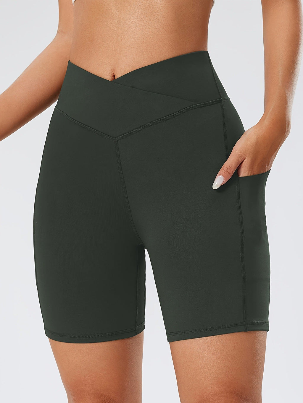 Waist Yoga Shorts With Pocket Cross Waist Yoga Workout Social Buzz eSIMs
