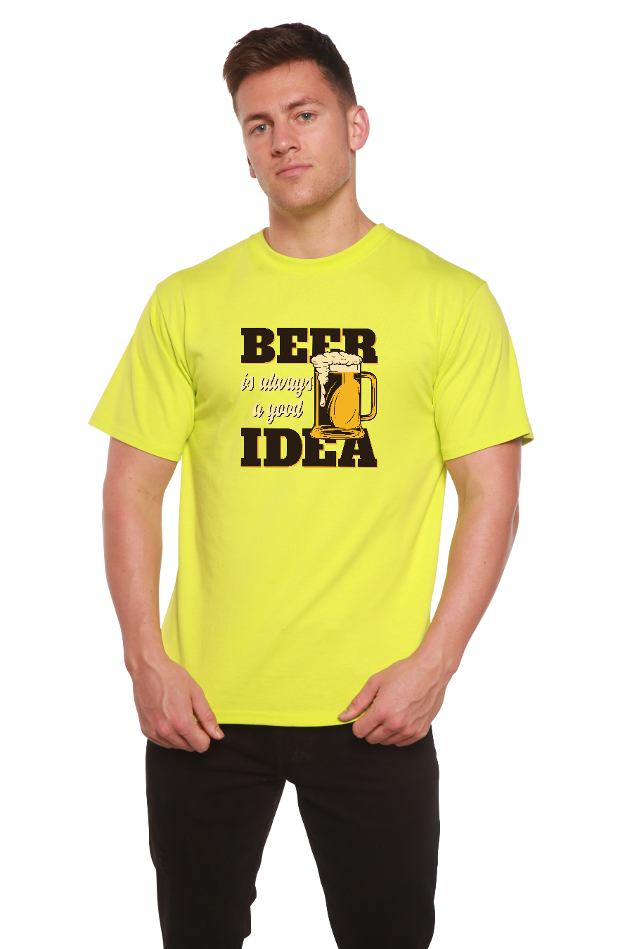 Beer Idea Men's Bamboo Viscose/Organic Cotton Short Sleeve Graphic T-Shirt Spun Bamboo