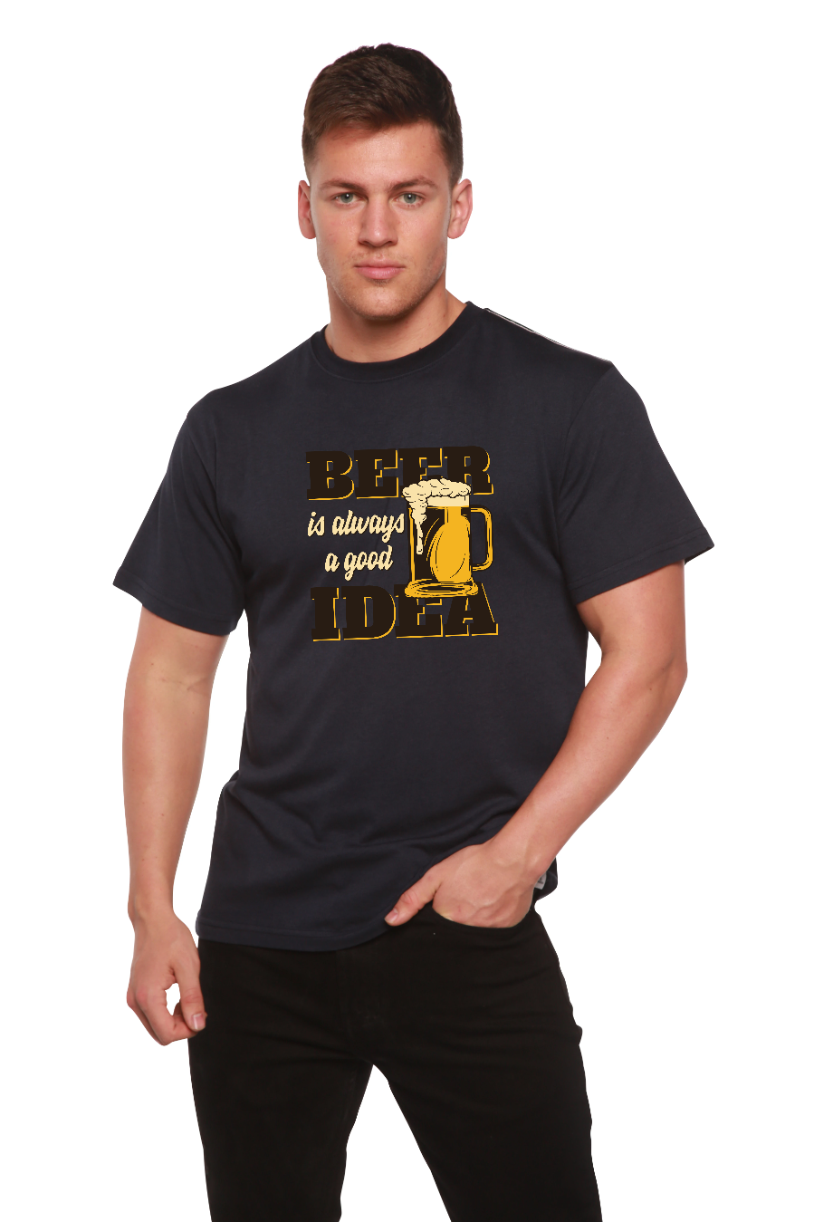 Beer Idea Men's Bamboo Viscose/Organic Cotton Short Sleeve Graphic T-Shirt Spun Bamboo