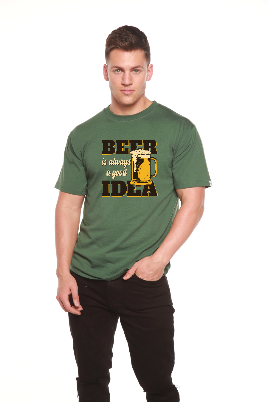 Beer Idea Men's Bamboo Viscose/Organic Cotton Short Sleeve Graphic T-Shirt Spun Bamboo