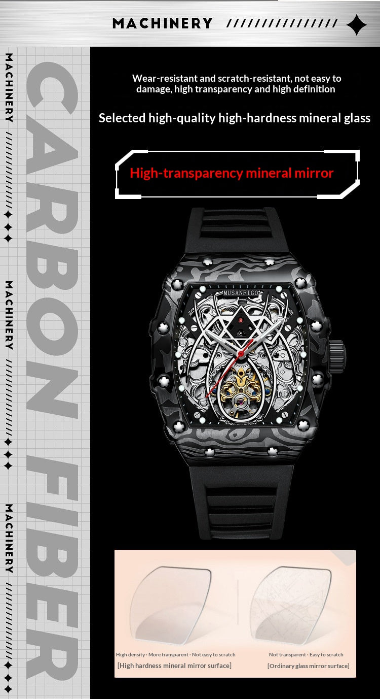 Barrel-shaped Fully Automatic Mechanical Luminous New Sports Fashion Mens Hollow-out Watch