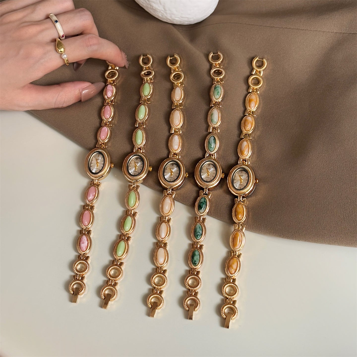 Women's Agate Bead Bracelet Watch