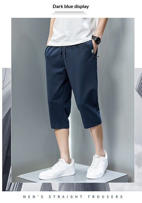 Summer New Mens Casual Ice-Silk Cropped Pants