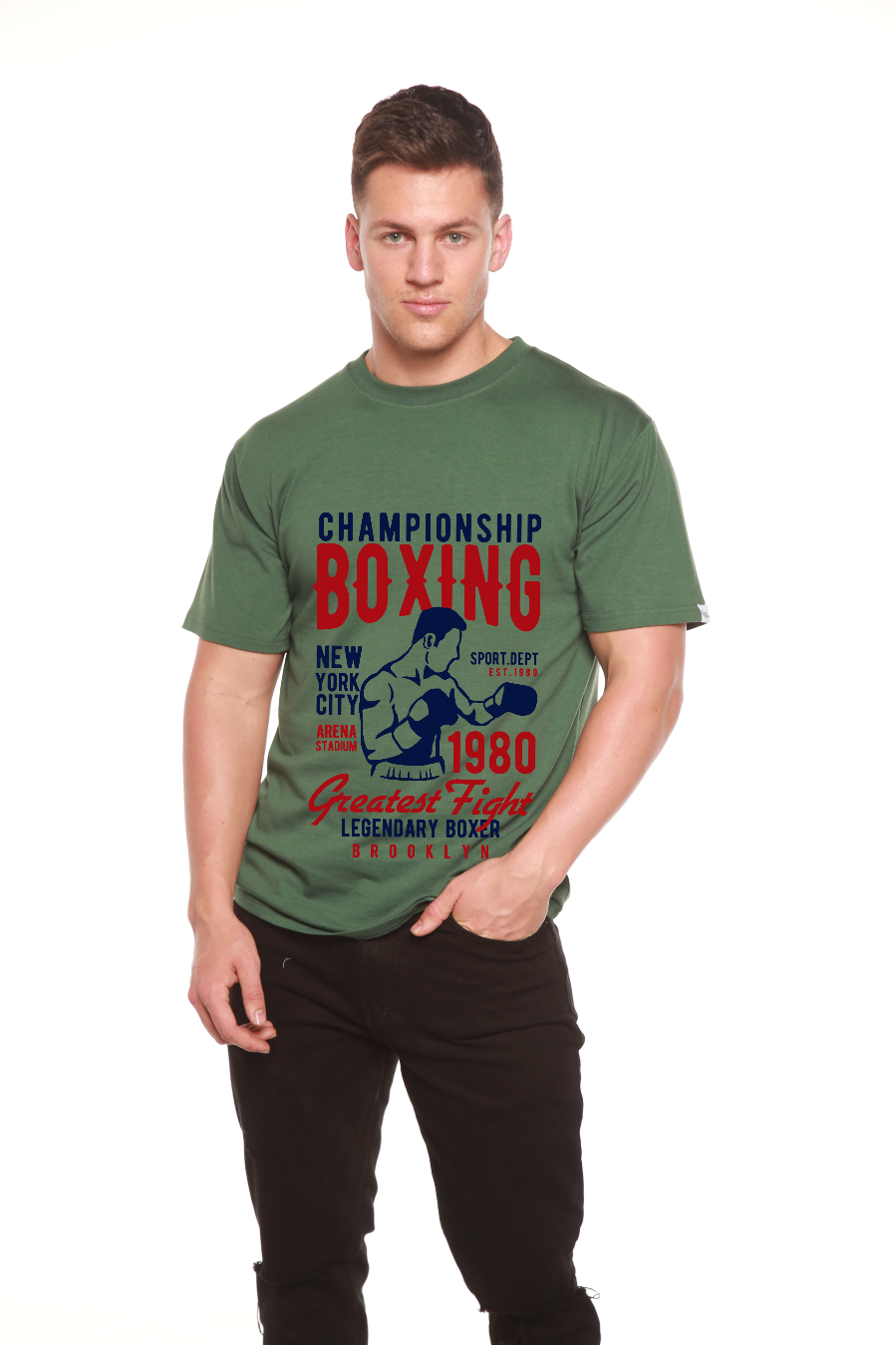 Championship Boxing Men's Bamboo Viscose/Organic Cotton Short Sleeve Graphic T-Shirt Spun Bamboo